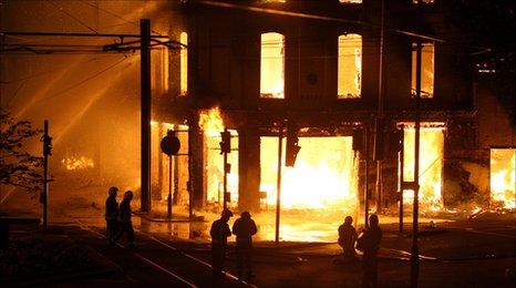 Burning building in Croydon