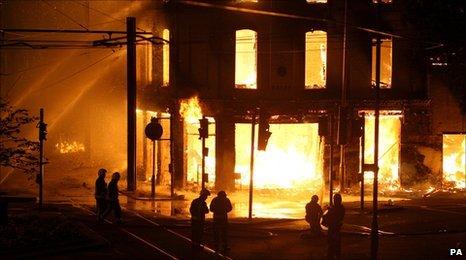 Burning building in Croydon