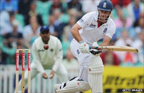 Captain Strauss guides a shot to the boundary as England dominate the first session