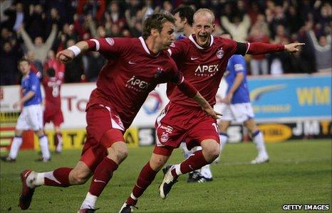 Lee Miller celebrates scoring for Rangers against Aberdeen