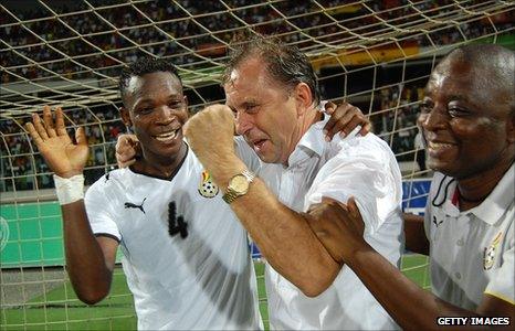 Milovan Rajevac celebrates in Ghana