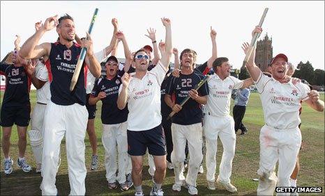 Lancashire celebrate winning the title