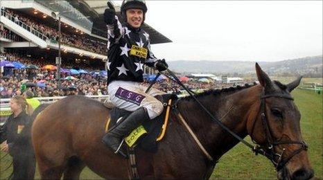 Paddy Brennan celebrates his Gold Cup win