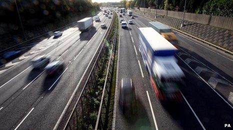 Cars and lorries on the motorway