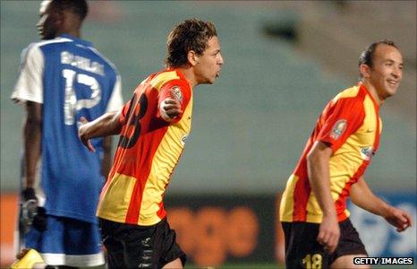 Youssef Msakni (left) and Wajdi Bouazzi celebrate the former's goal