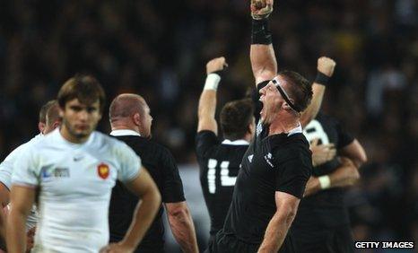 NZ lock Brad Thorn celebrates victory