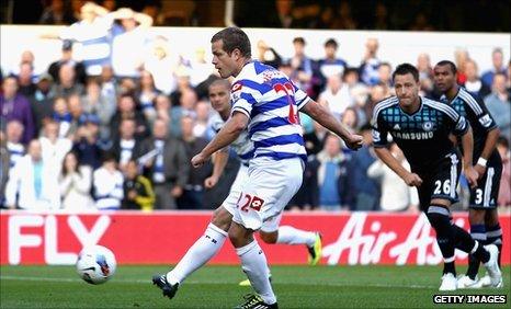 Heidar Helguson opens the scoring for QPR against Chelsea