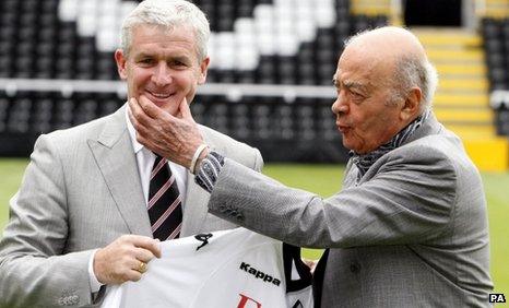 Mark Hughes and Fulham chairman Mohamed Al Fayed