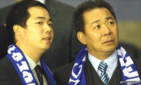 Leicester City vice-chairman Aiyawatt Raksriaksorn (left) and chairman Vichai Raksriaksorn