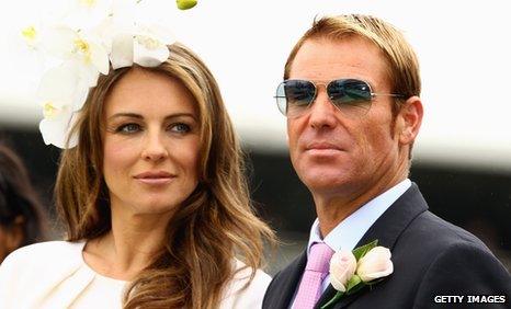 Shane Warne (right) with fiancee Elizabeth Hurley