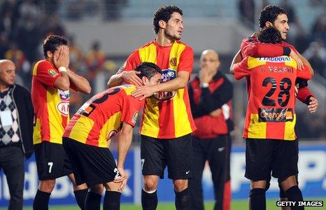 Esperance players react after being beaten in the final of the African Champions League by TP Mazembe in 2010