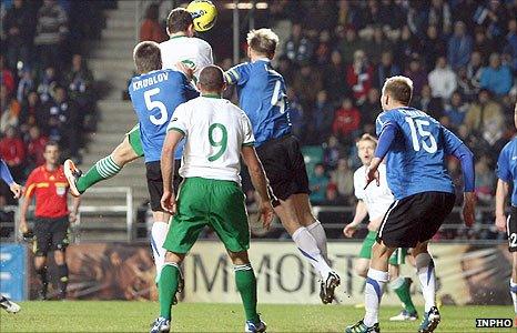 Keith Andrews heads the Republic of Ireland into a 13th minute lead against Estonia