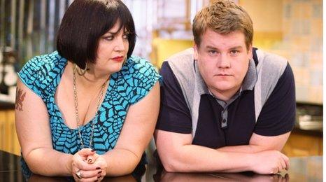 Ruth Jones as Nessa and James Corden as Smithy in Gavin and Stacey