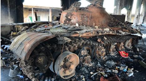 Burnt out tank in Misrata