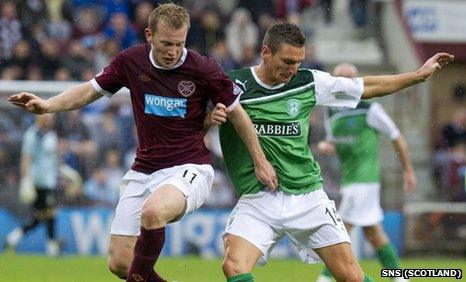 Hearts winger Andrew Driver and Hibernian midfielder Martin Scott