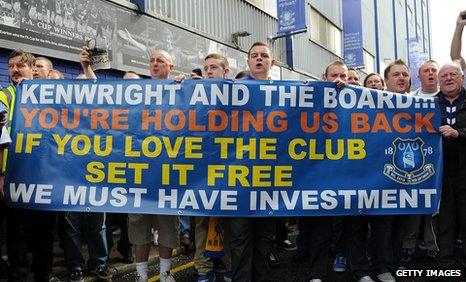 Everton fans protest outside Goodison Park