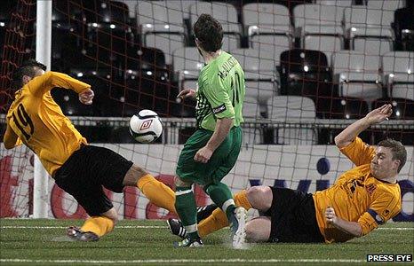 Eamon McAllister shoots Donegal Celtic into a first-half lead at Seaview