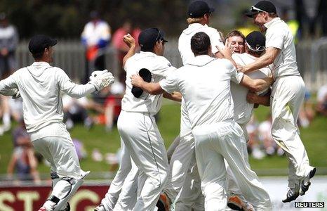 New Zealand celebrate their victory in Australia