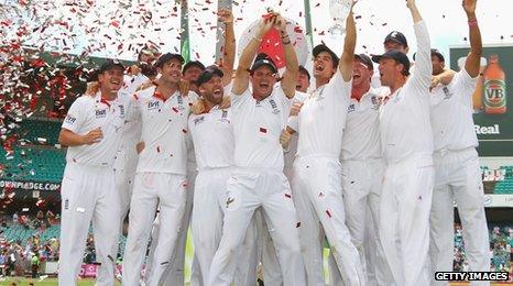 England celebrating Ashes series win