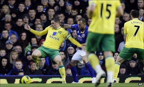 Grant Holt (left) shields the play