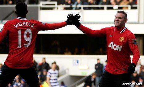 Wayne Rooney scoring the opening goal against QPR at Loftus Road