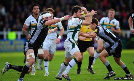 Northampton Saints full-back Ben Foden makes a break during the Premiership match against Newcastle Falcons