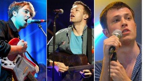 The Vaccines's Justin Young, Coldplay's Chris Martin and Orlando from The Maccabees