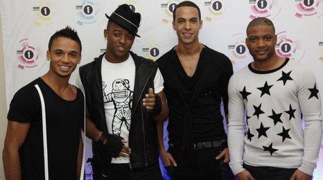 Aston, Oritsé (second left), Marvin and JB from JLS