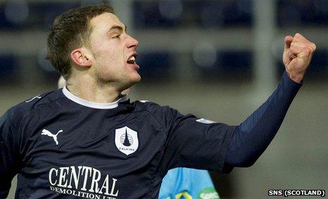 Jack Compton celebrates a Scottish Cup goal for Falkirk