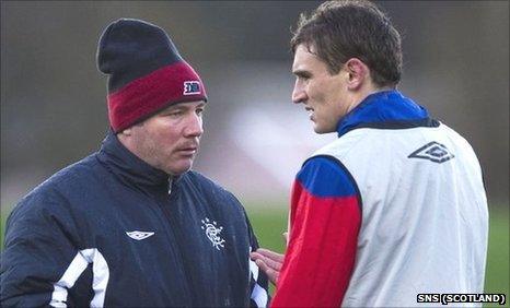 Rangers manager Ally McCoist and Nikica Jelavic