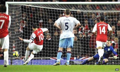 Robin van Persie takes a penalty