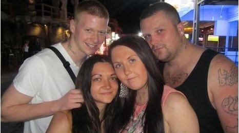 (l-r) Joe Perfect, 23, Jess McDermott, 20, Hollie Feller, 20, Chris Kay, 25