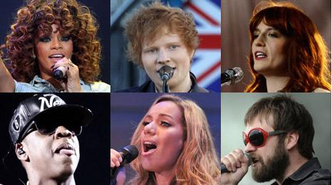 Rihanna, Ed Sheeran, Florence Welch, Jay-Z, Leona Lewis and Tom from Kasabian