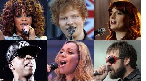 Rihanna, Ed Sheeran, Florence Welch, Jay-Z, Leona Lewis and Tom from Kasabian