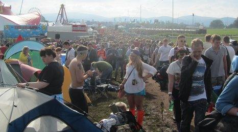 Festival-goers arrive at T in the Park