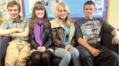 Left to right: Liam Cutler, Dominique Triggs, Amy Clarkson, Michal Zatrack, all 17 and all students at Northallerton College