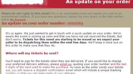 Email correspondence from online ticket agent