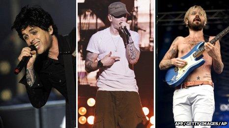 Billie Joe Armstrong from Green Day, Eminem and Simon Neil from Biffy Clyro