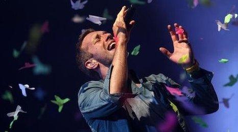 Coldplay performing at Glastonbury 2011