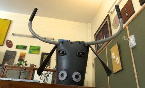 A metal cow made by Nasim Yousufzai