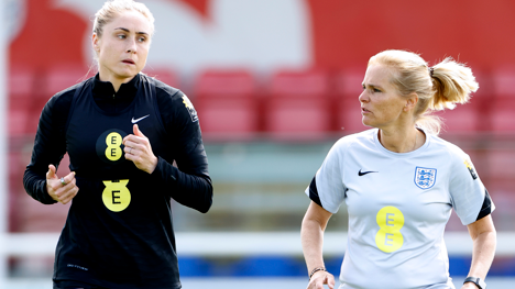 Steph Houghton training with England with boss Sarina Wiegman