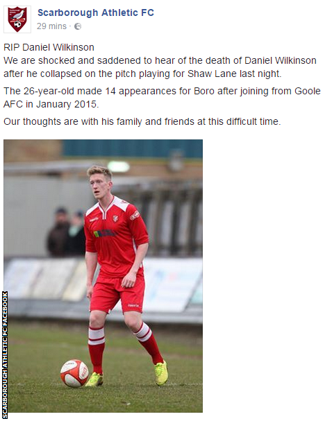 Wilkinson's former club Scarborough also shared their shock at the news