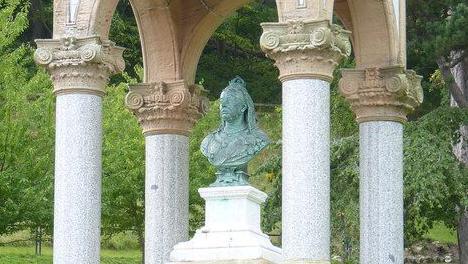 A bust of Queen Victoria on its plinth in Llandudno's Happy Valley garden