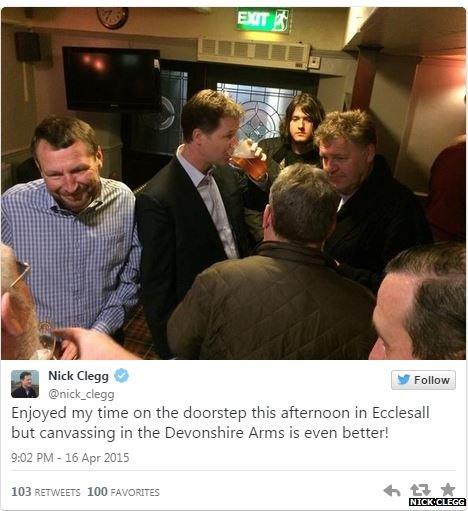 Nick Clegg pint tweet