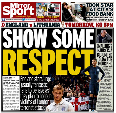 The Daily Mirror back page on Saturday