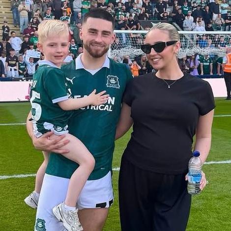 Owen Dale pictured with his partner Jessica and son Xavier after he signed for Plymouth Argyle F.C.