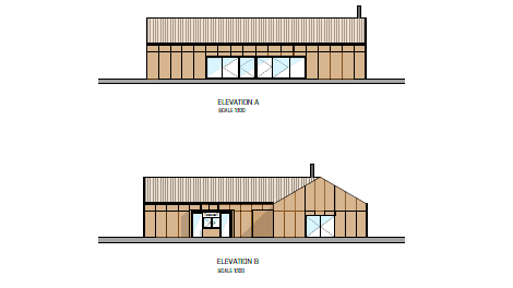 Blueprint of the new site, showing a modern building with lots of windows