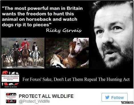 Ricky Gervais's comments were turned into memes shared by animal rights activists