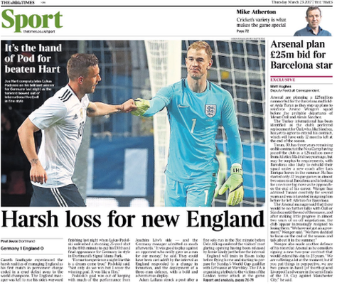 The back page of Thursday's Times