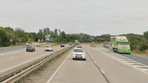 Cars and a lorry driving on either side of the A12 